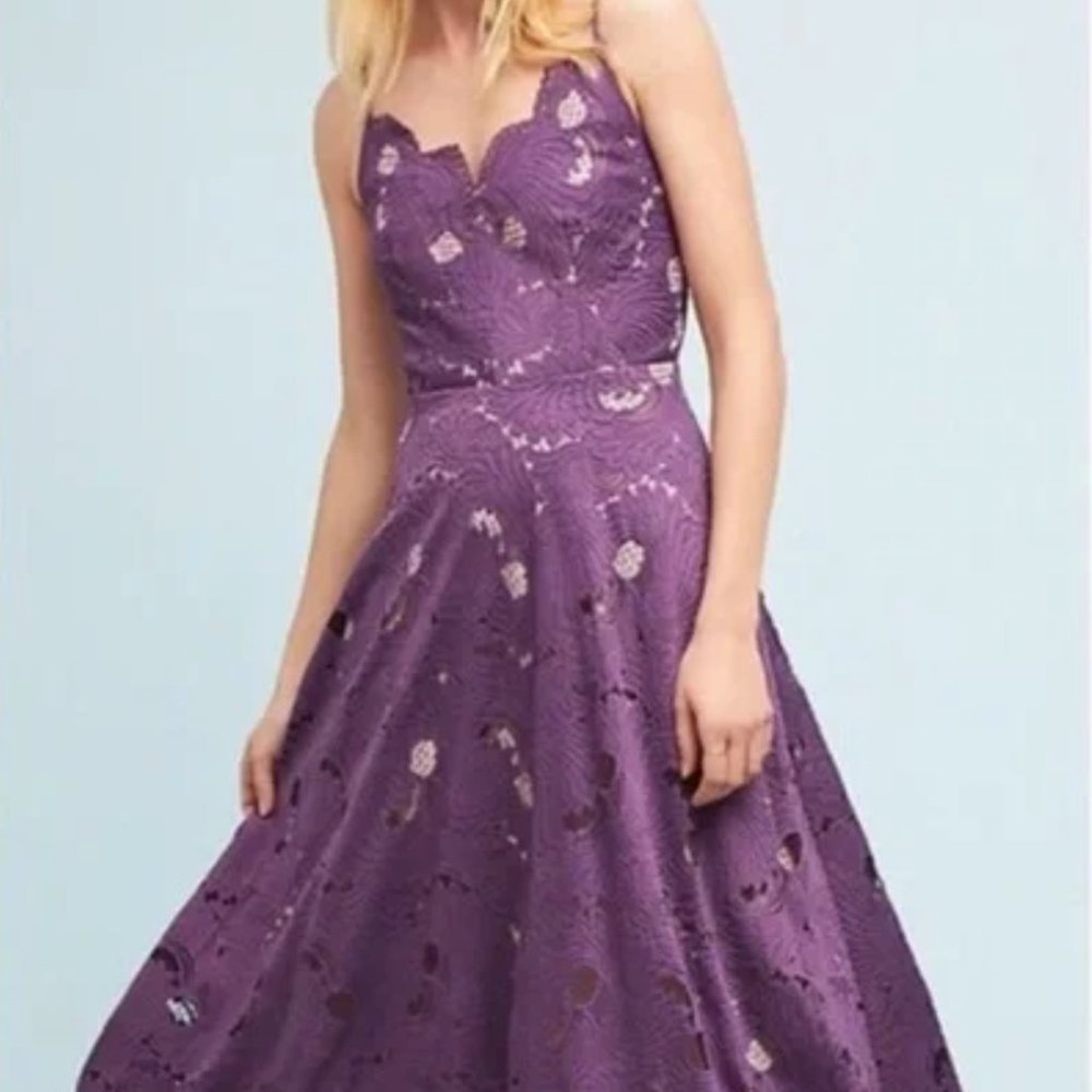 Anthropologie Moulinette Soeurs Women’s Size 0 Purple Lace A-line MIDI Dress